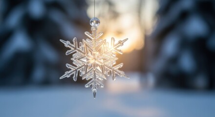 Stunning crystal snowflake ornament shimmering in winter light, creating magical holiday atmosphere and bringing festive cheer to your seasonal projects