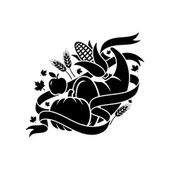 Thanksgiving Harvest Cornucopia Silhouette Icon. Vector Illustration Of Cornucopia Silhouette.