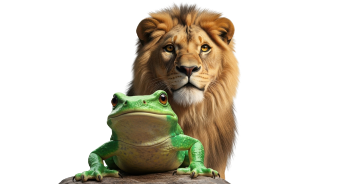 Lion and frog on a rock isolated PNG with Transparent Background - Powered by Adobe