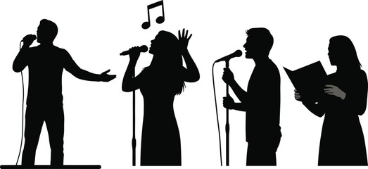 Choir and Solo Singers with Microphones Silhouette Banner