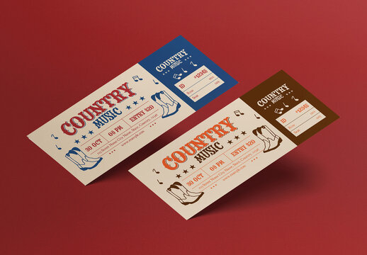 Brown And Blue Vintage Country Music Ticket