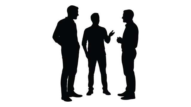Three men talking silhouette isolated on white background, Vector
