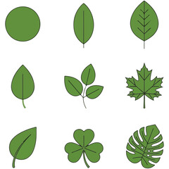 Fototapeta premium Green Leaf Vector Icon Set