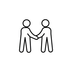 Simple two-person handshake line icon representing partnership, agreement, trust, and collaboration. Perfect for business deals, teamwork concepts, corporate branding, and communication projects.