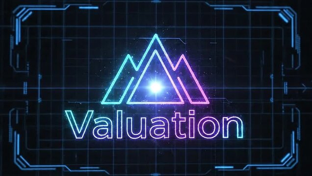 Neon Mountain Icon Illustrating the Concept of Valuation Within a Modern Digital Interface Design