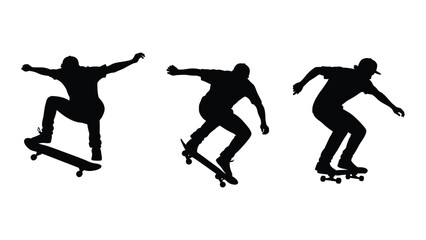 Skateboarder silhouettes in action isolated on white background, Vector