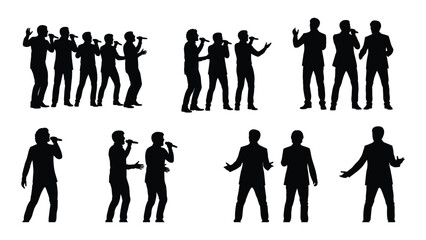 Male singers and performers silhouettes isolated on white background, Vector