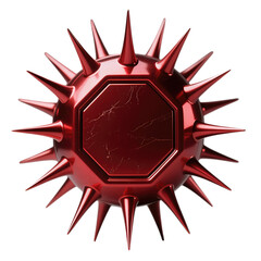 Red spiky hexagonal metallic object isolated on black