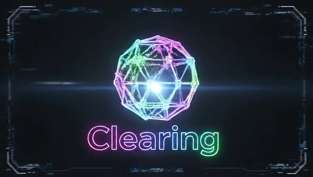 Neon Orb and 'Clearing' text on a futuristic background, indicating a digital concept or process
