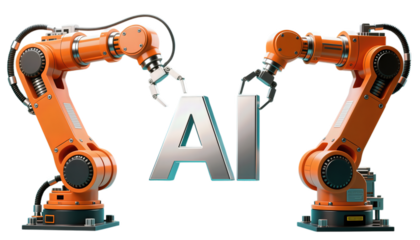 Robotic Arms Interacting with AI Letters in Modern Design