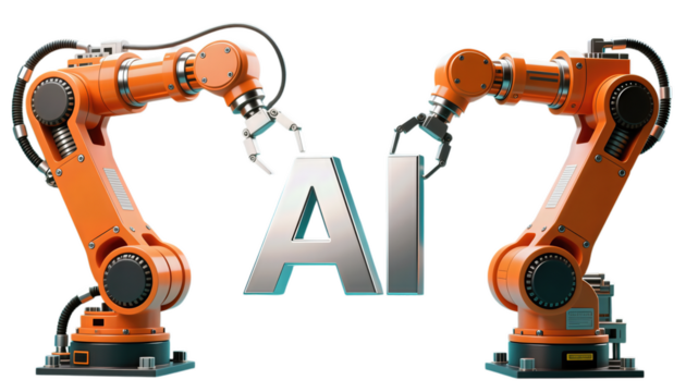 Robotic Arms Interacting with AI Letters in Modern Design