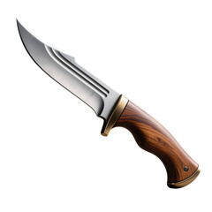 Sharp hunting knife with wooden handle and gold accents