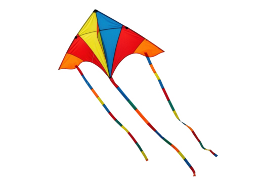 Colorful diamond kite PNG isolated on transparent background, fun outdoor toy for kids and summer activities, vibrant colors and long tails