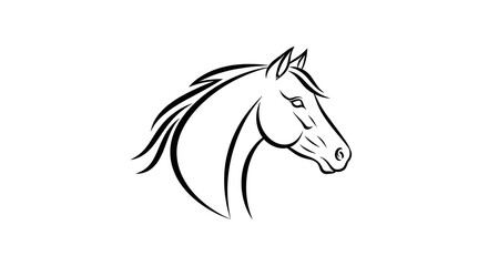 Elegant minimalist line art drawing of a horse head in profile on white background.