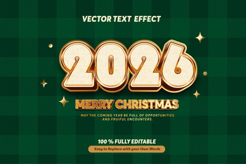 3D Editable Text Effect Merry christmas and Happy New Year glitter Premium Vector Template. Gold 2026 text effect Print