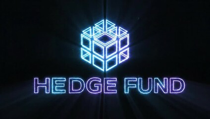 Neon Illuminated Cube and Text A Conceptual Illustration for Financial Hedge Fund Operations