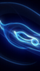 Soft glowing blue fluid ribbon forming smooth flowing shapes on a dark background