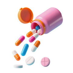 Spilling Colorful Pills from Open Pink Medicine Bottle