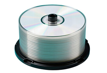 Stack of blank silver CDs in a black spindle case