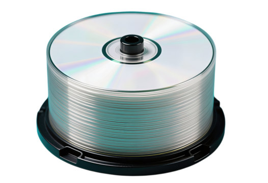 Stack of blank silver CDs in a black spindle case