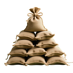 Stack of beige sandbags tied with rope