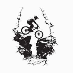 Fototapeta premium Mountain Biker Jumping Cliff Silhouette Vector isolated on white background