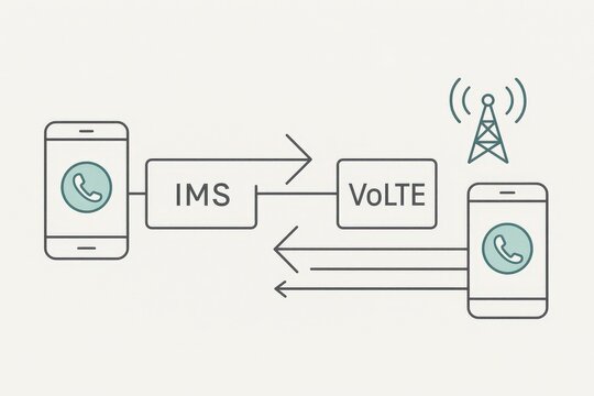 Visual representation of telecommunication protocol transition showcasing IMS and VoLTE connectivity signaling the future of smart communication networks