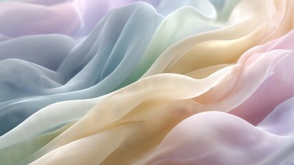 Fototapeta premium Pastel rainbow fabric draped in soft flowing waves colorful textile background for dreamy fashion and interior design