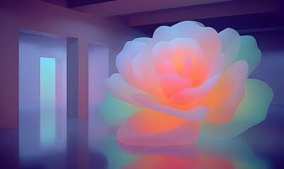 a huge rose that filled a square room,neon glow forest Luminous Gradient Minimalism