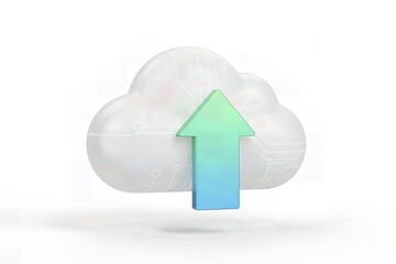 Conceptual Representation of Cloud Computing with a Colorful Upload Arrow Indicating Data Transfer and Digital Connectivity in a Modern Technology Context