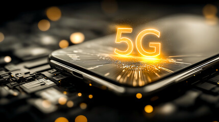 smartphone with 5G symbol glowing	