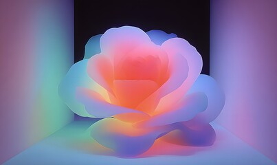 a huge rose that filled a square room,neon glow forest Luminous Gradient Minimalism