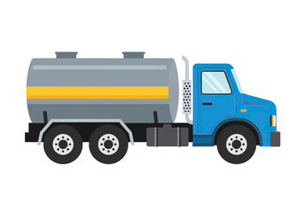 Blue Fuel Tanker Truck Side Profile.