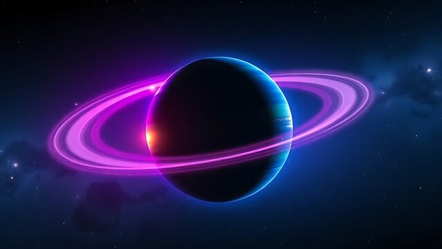 A colorful planet with glowing rings floating in deep space, evoking cosmic wonder and mystery.