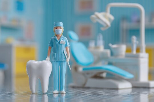 Dentist figurine holding tooth, representing oral health care