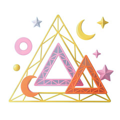Triangular geometric design with celestial elements in vibrant colors