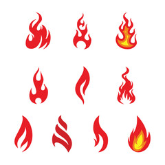 Set of flame icon with red and isolated background