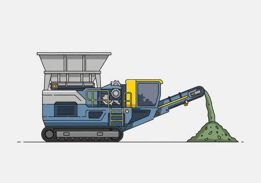 Large blue mining excavator with loading shovel.