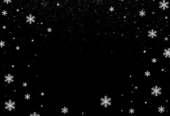 Falling snowflakes on pure black background