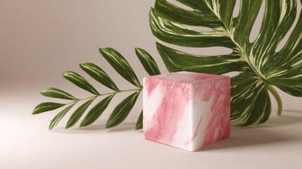 Pink marble display cube