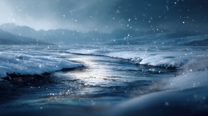 Fototapeta premium Winter stream snowscape