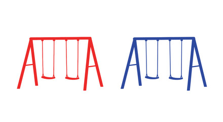 A vibrant illustration of two swing sets one red and one blue