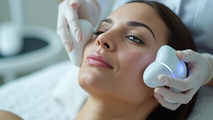 Naklejka premium Young Woman Receiving Facial Skincare Treatment