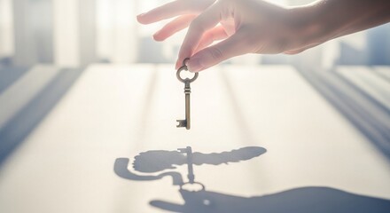 Unlock your potential with a vintage key held by a woman's hand in bright light now