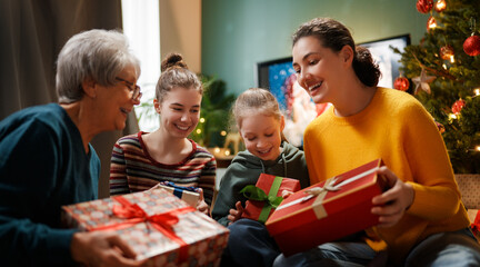 family celebrating Christmas