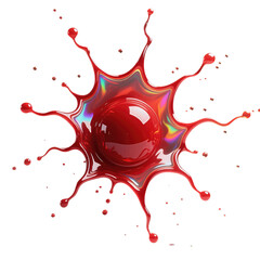 Vibrant red liquid splash with glossy texture and iridescent reflections