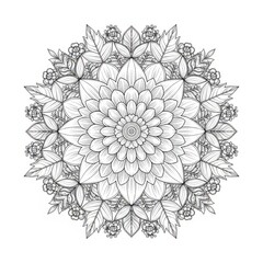 Symmetrical flower pattern artwork for coloring page