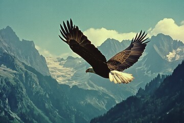 Majestic eagle in flight over scenic mountains