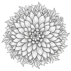 Detailed dahlia flower design for coloring book