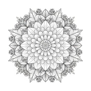 Symmetrical flower pattern artwork for coloring page